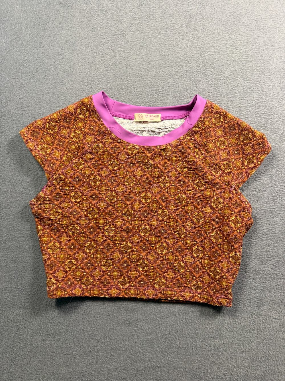 Free People FP Beach Orange Purple Geometric Medallion Textured Crop Top Medium
